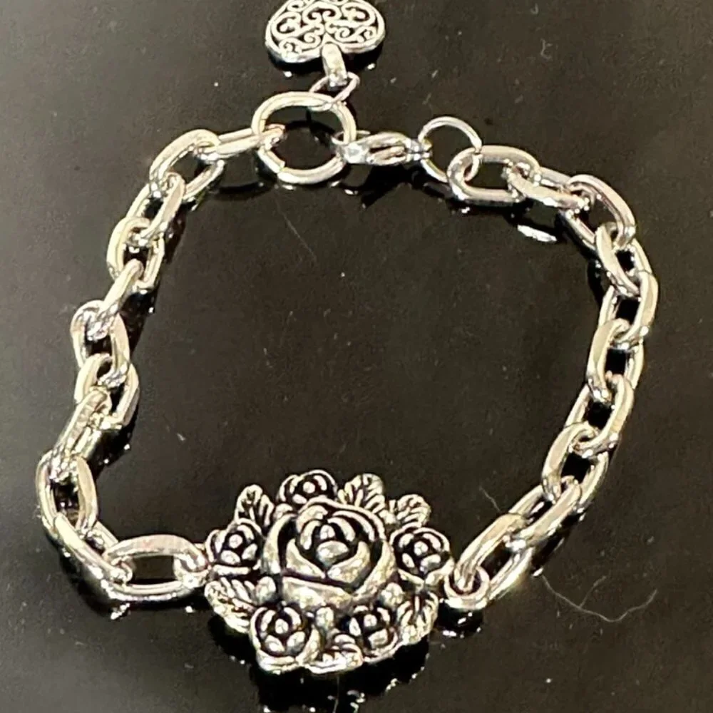 Rose Floral Stainless Steel Silver Chain Bracelet Gift Charm Mother Birthday